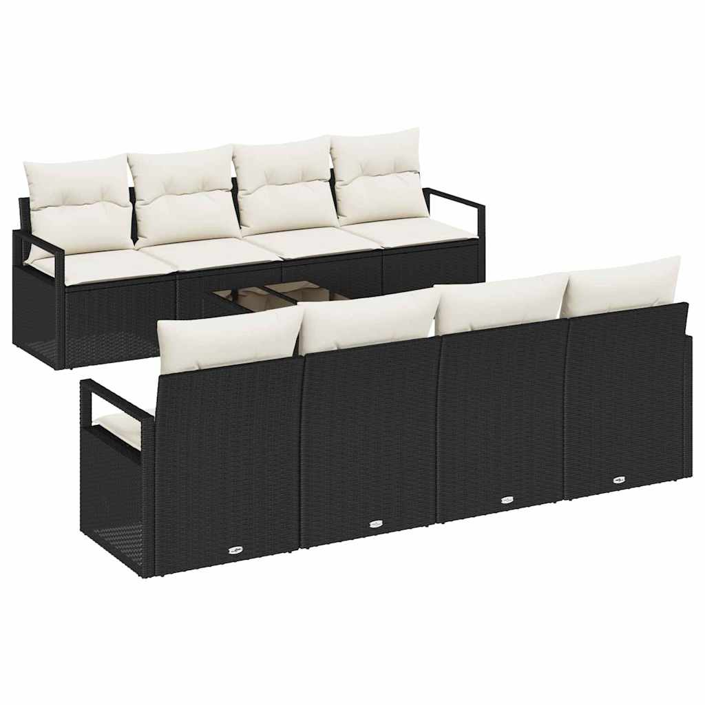 Havesofa Sæt med pude 9 pcs Sort og Cream polyrattan