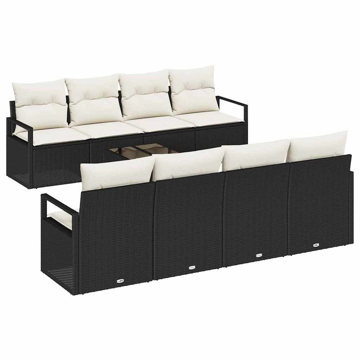 Havesofa Sæt med pude 9 pcs Sort og Cream polyrattan