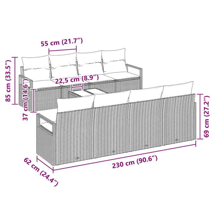 Havesofa Sæt med pude 9 pcs Sort og Cream polyrattan