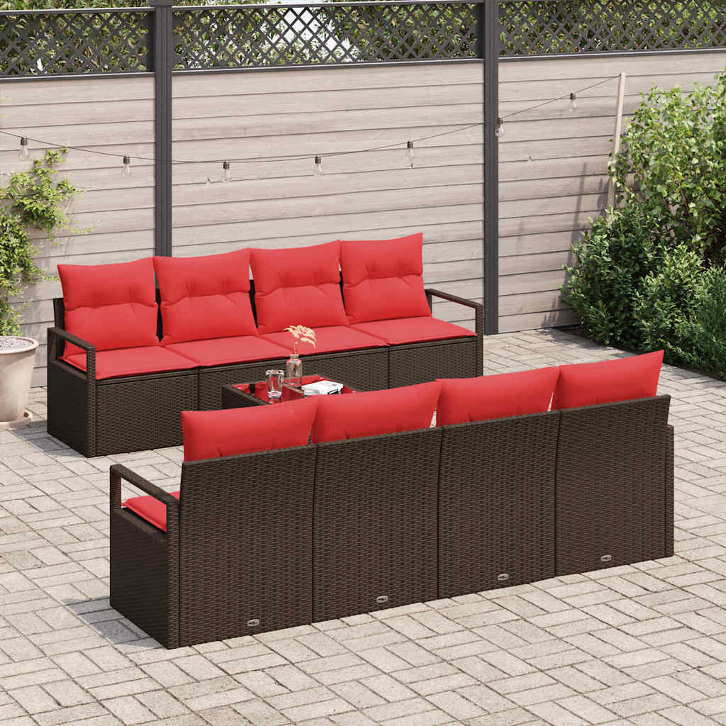 Sofa Sæt 9 stk. 8-Antal sæder Beige og Rød polyrattan