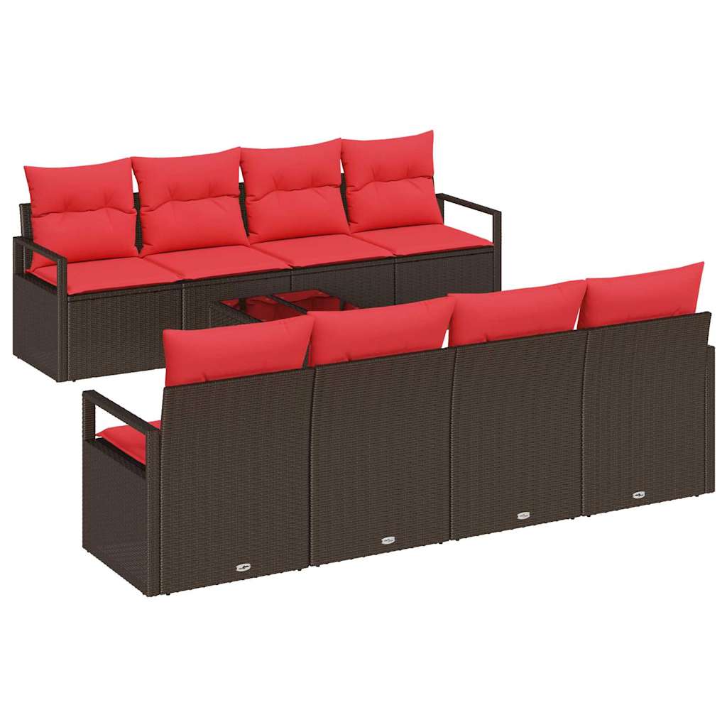Sofa Sæt 9 stk. 8-Antal sæder Beige og Rød polyrattan