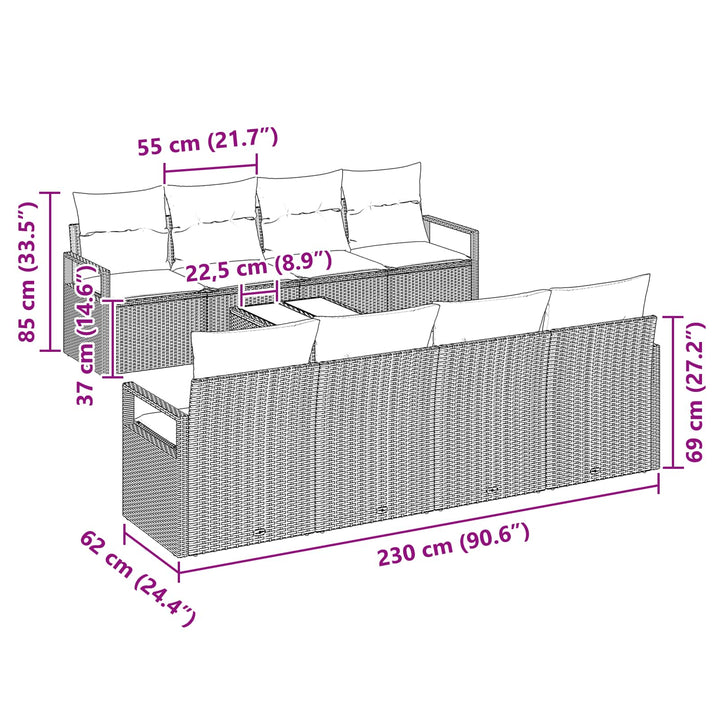 Sofa Sæt 9 stk. 8-Antal sæder Beige og Rød polyrattan