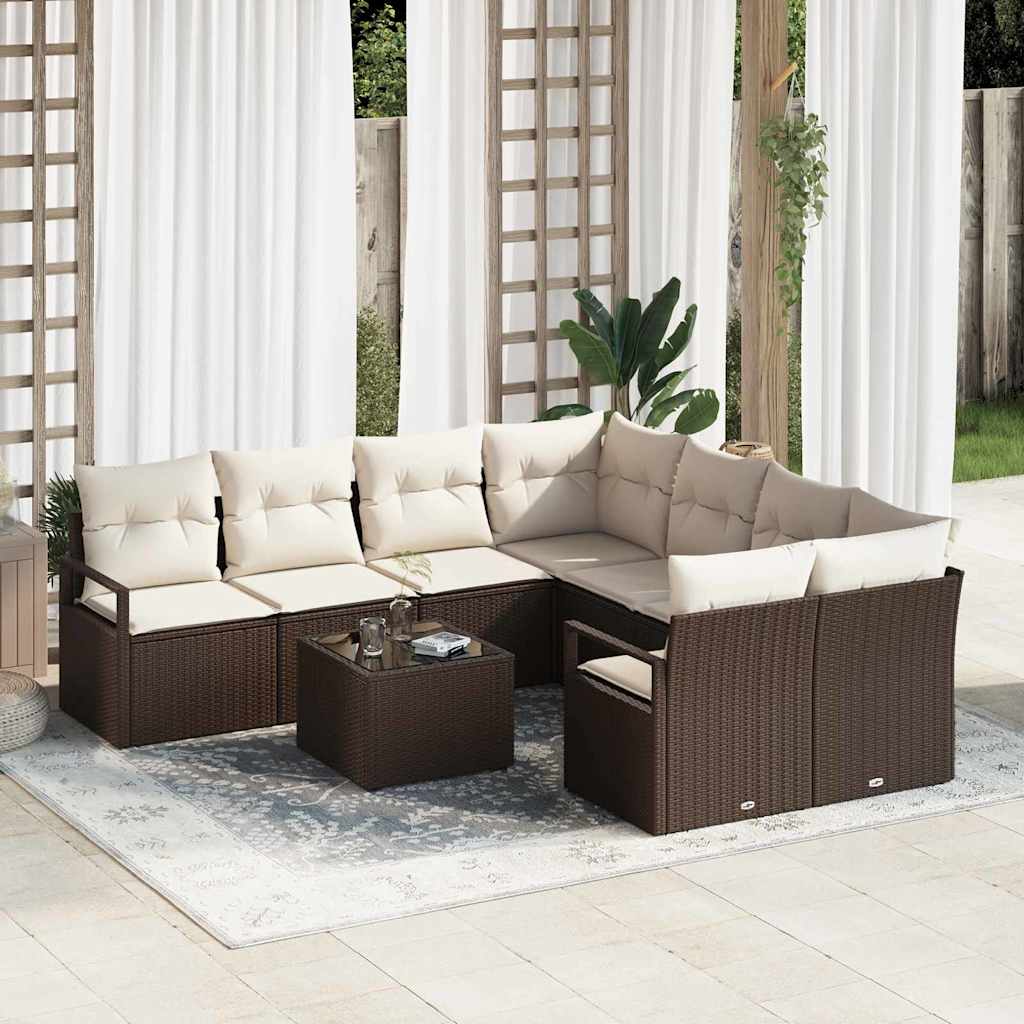 Sofa Sæt med pude med opbevaring 9 pcs Brun og Creme polyrattan