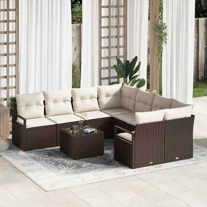 Sofa Sæt med pude med opbevaring 9 pcs Brun og Creme polyrattan