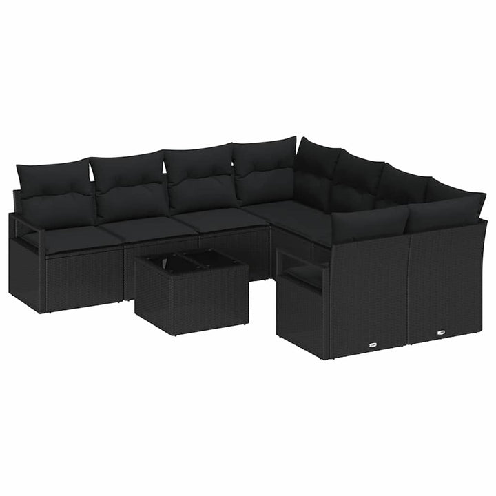 Sofa Sæt med pude med opbevaring 9 pcs Sort polyrattan