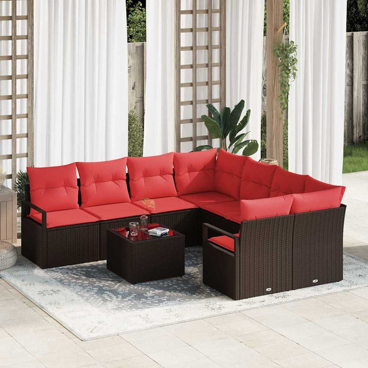 Sofa Sæt 9 stk. 8-Antal sæder Beige og Rød polyrattan