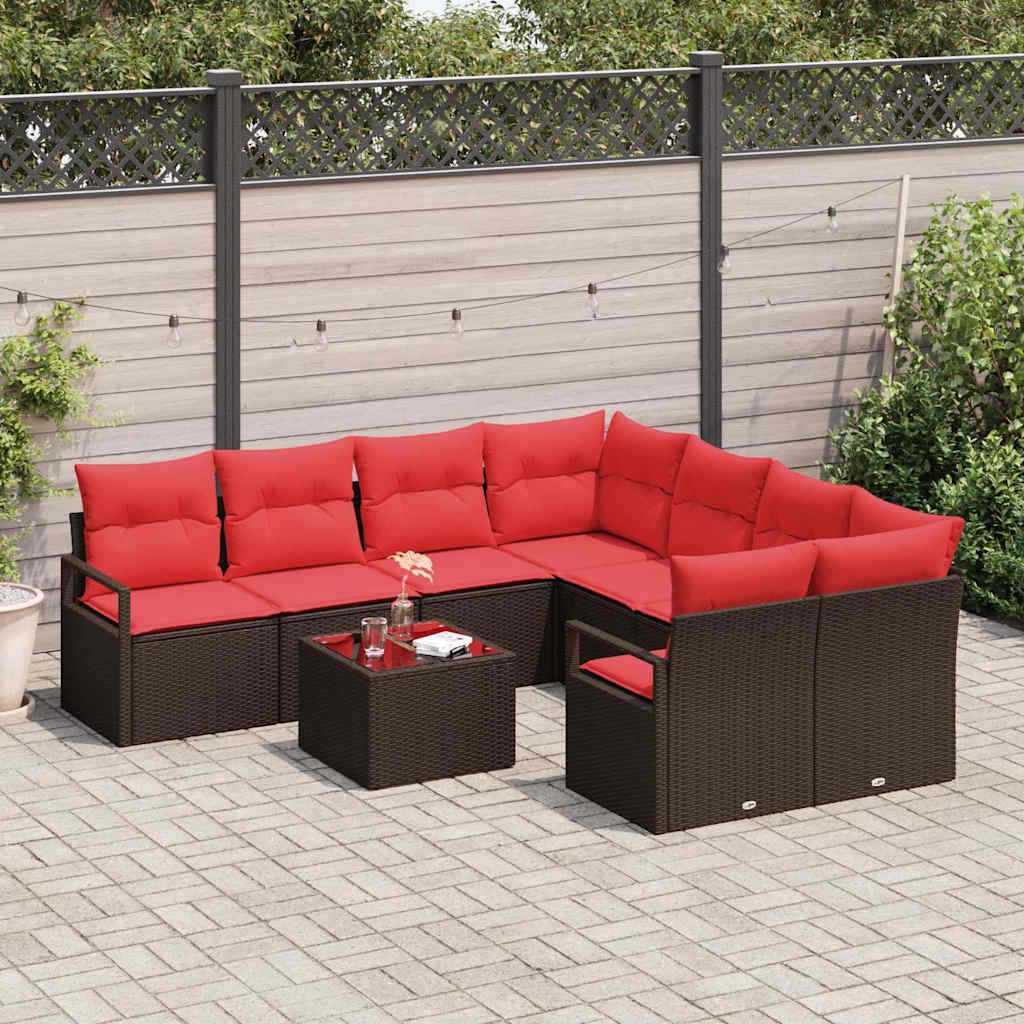 Sofa Sæt 9 stk. 8-Antal sæder Beige og Rød polyrattan