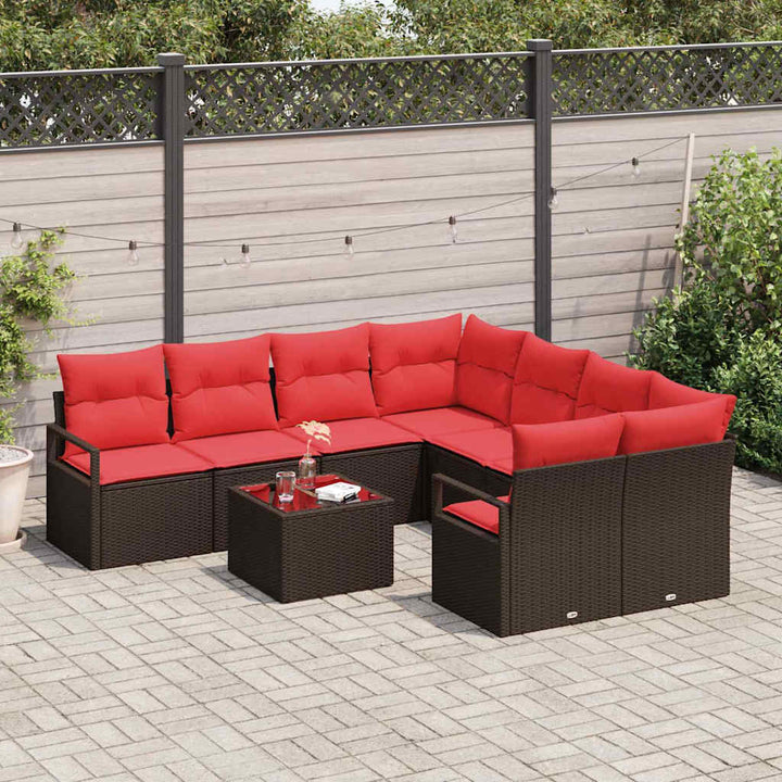 Sofa Sæt 9 stk. 8-Antal sæder Beige og Rød polyrattan
