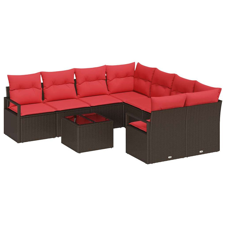 Sofa Sæt med pude med opbevaring 9 pcs Beige og Rød polyrattan