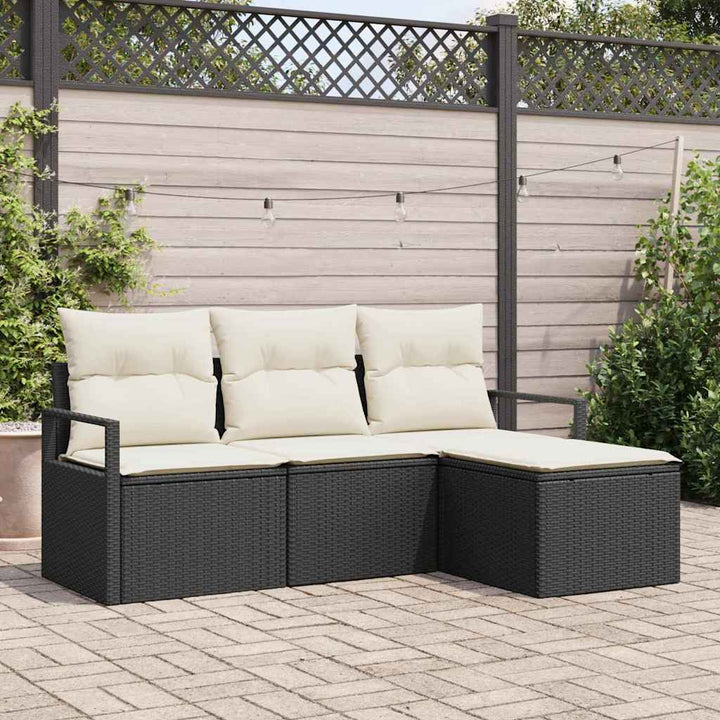 Sofa Sæt med pude med opbevaring 4 pcs Sort og Cream polyrattan
