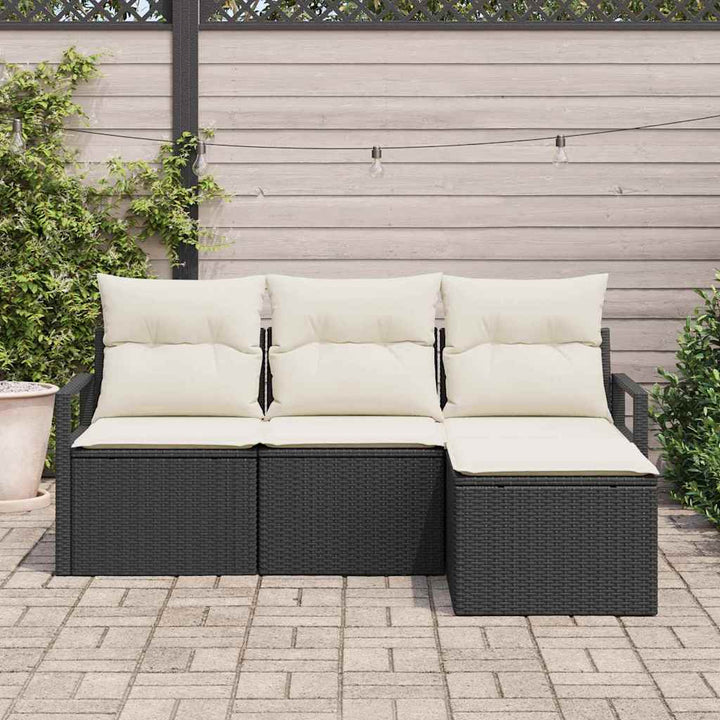 Sofa Sæt med pude med opbevaring 4 pcs Sort og Cream polyrattan