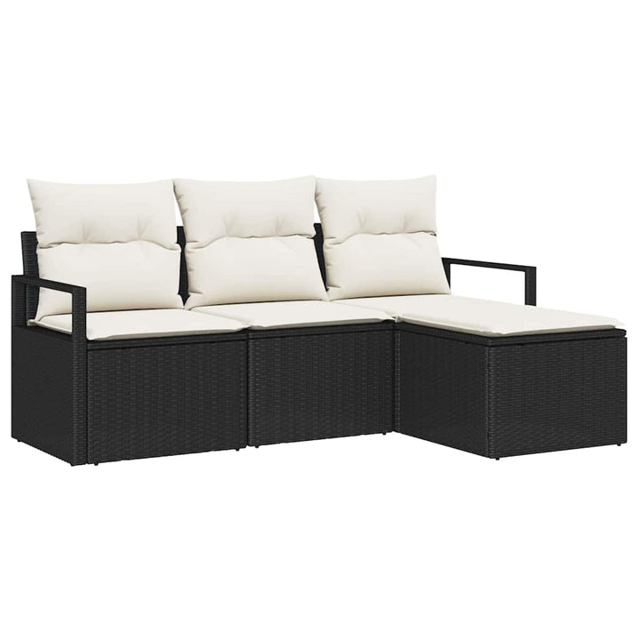 Sofa Sæt med pude med opbevaring 4 pcs Sort og Cream polyrattan