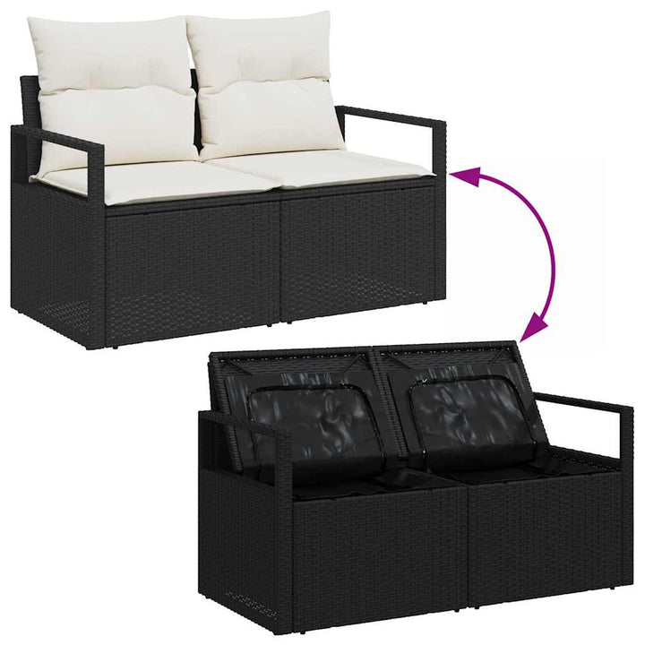 Sofa Sæt med pude med opbevaring 4 pcs Sort og Cream polyrattan