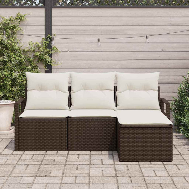 Sofa Sæt med pude med opbevaring 4 pcs Brun og Creme polyrattan