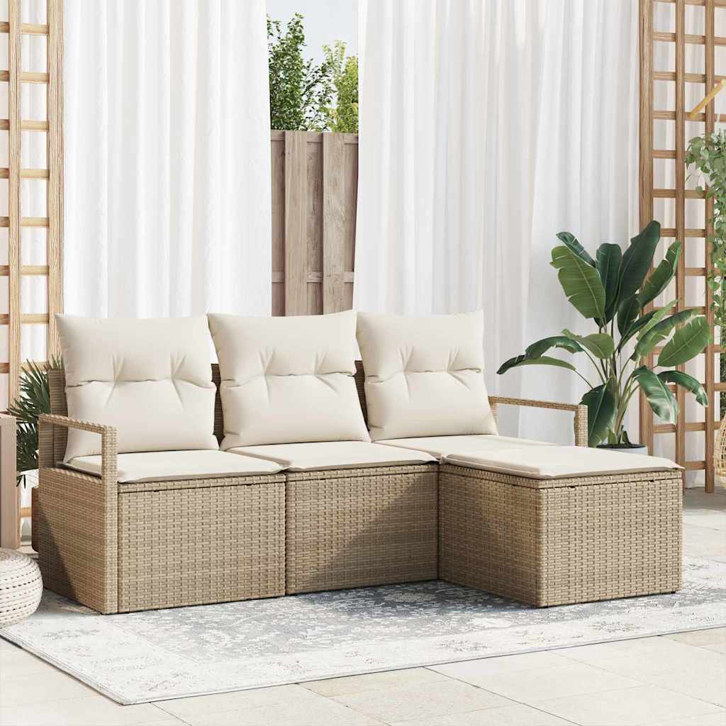 Sofa Sæt 4 stk. Beige og creme polyrattan