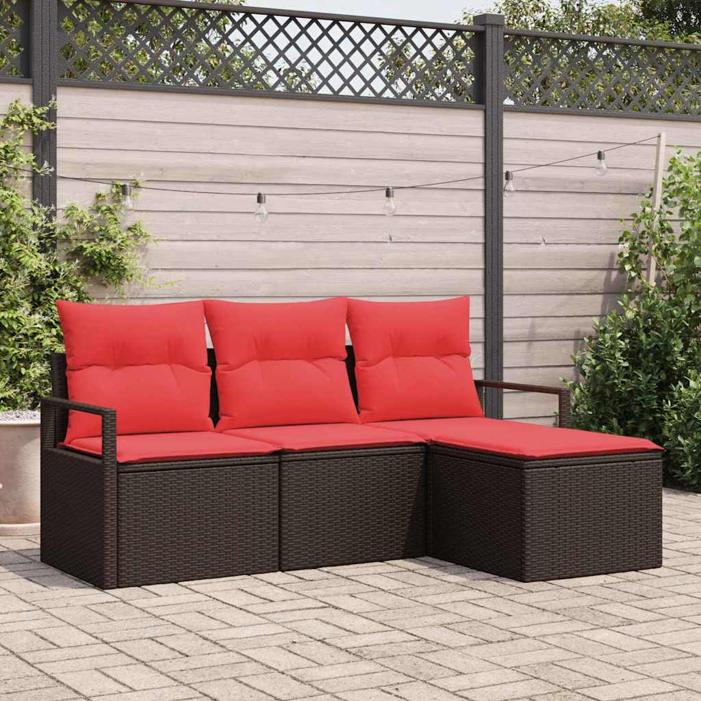 Sofa Sæt 4 stk. Brun og Rød polyrattan