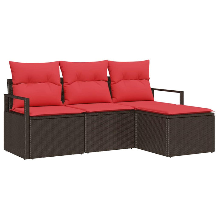 Sofa Sæt med pude med opbevaring 4 pcs Brun og Rød polyrattan