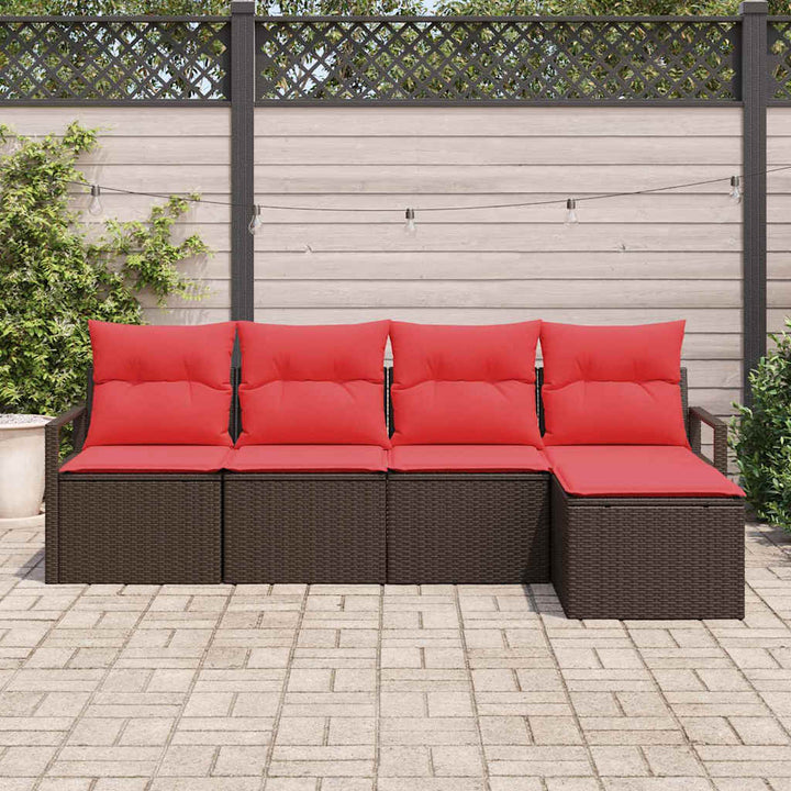 Sofa Sæt 5 stk. Brun og Rød polyrattan