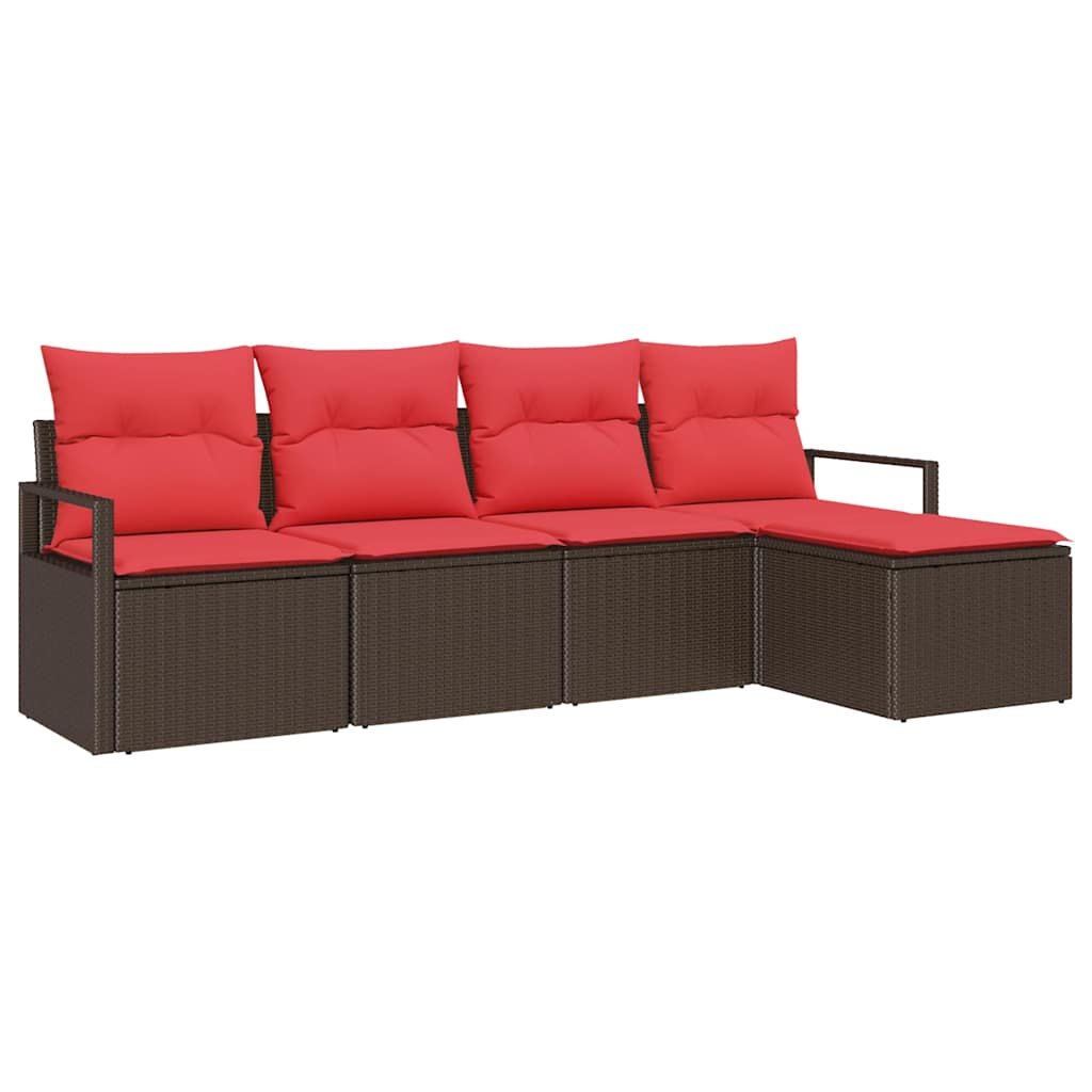 Sofa Sæt 5 stk. Brun og Rød polyrattan