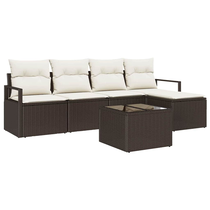 Sofa Sæt med pude med opbevaring 6 pcs Brun og Creme polyrattan