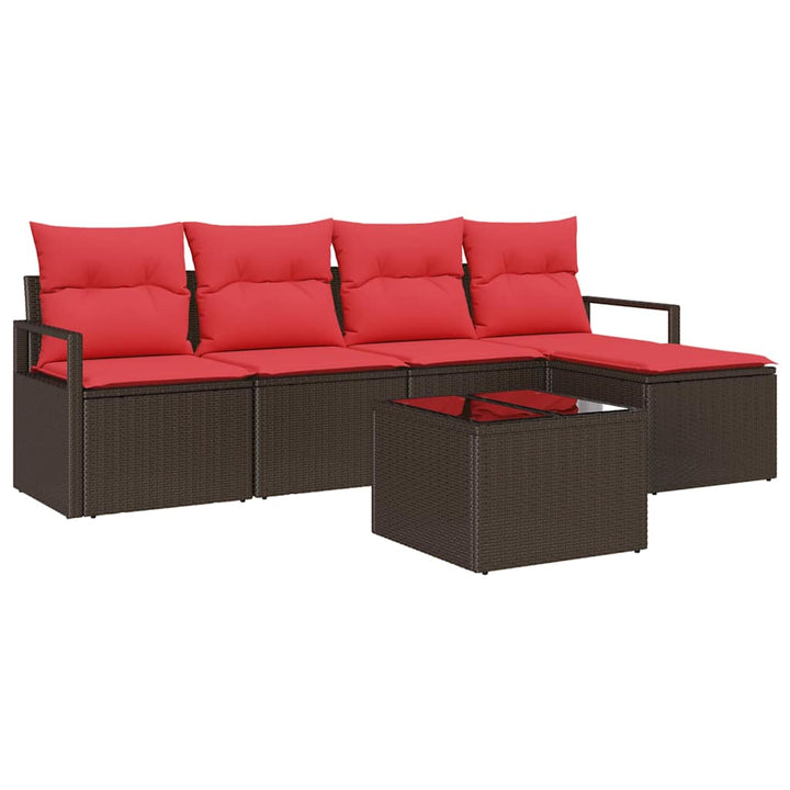 Sofa Sæt med pude med opbevaring 6 pcs Brun og Rød polyrattan