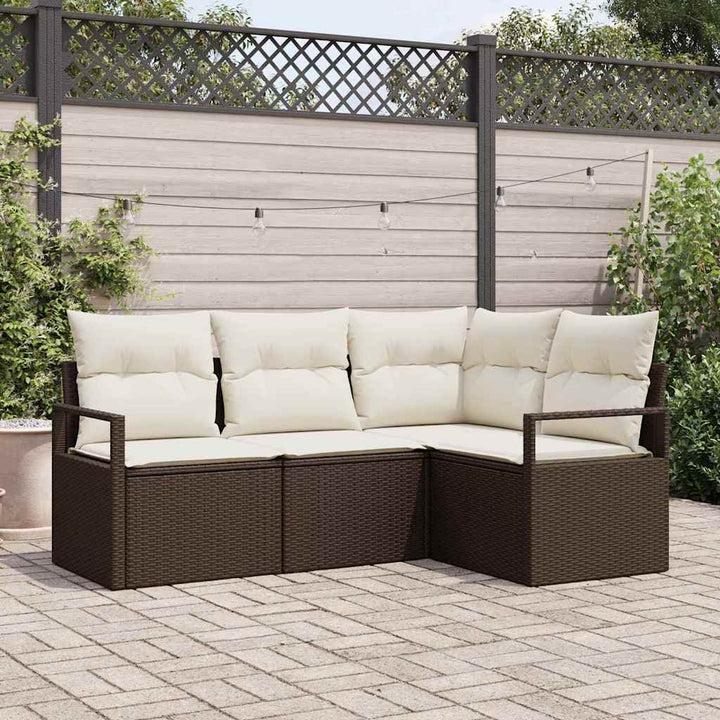 Sofa Sæt med pude med opbevaring 4 pcs Brun og Creme polyrattan
