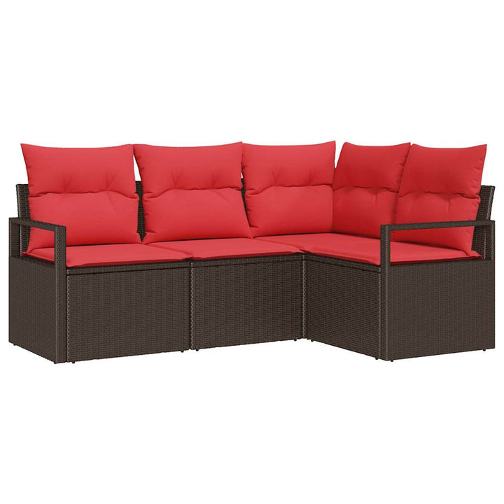 Havesofa Sæt med pude 4 pcs Brun og Rød polyrattan