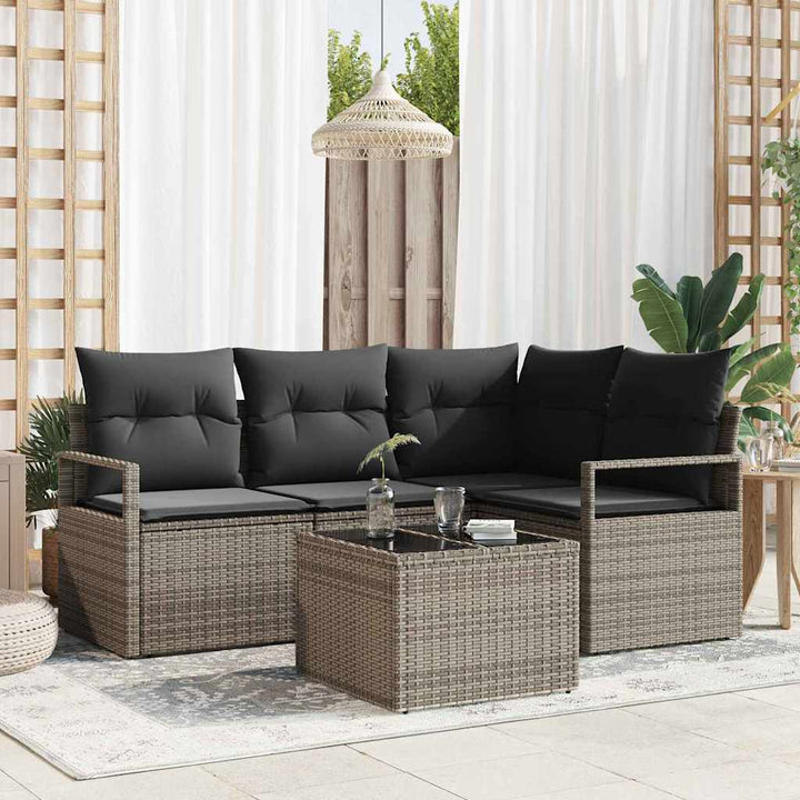 Sofa Sæt 5 stk. Lysegrå polyrattan