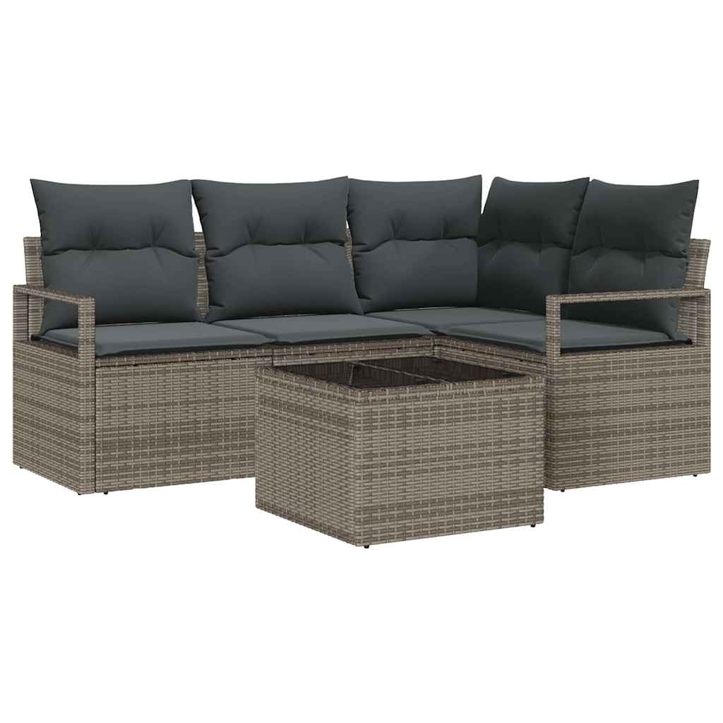 Sofa Sæt med pude med opbevaring 5 pcs Lysegrå polyrattan