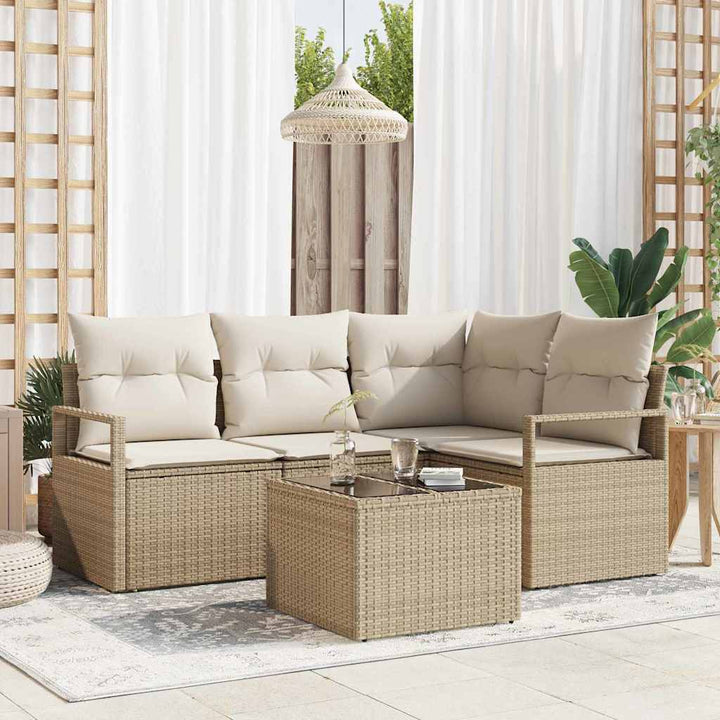 Sofa Sæt 5 stk. Beige og creme polyrattan