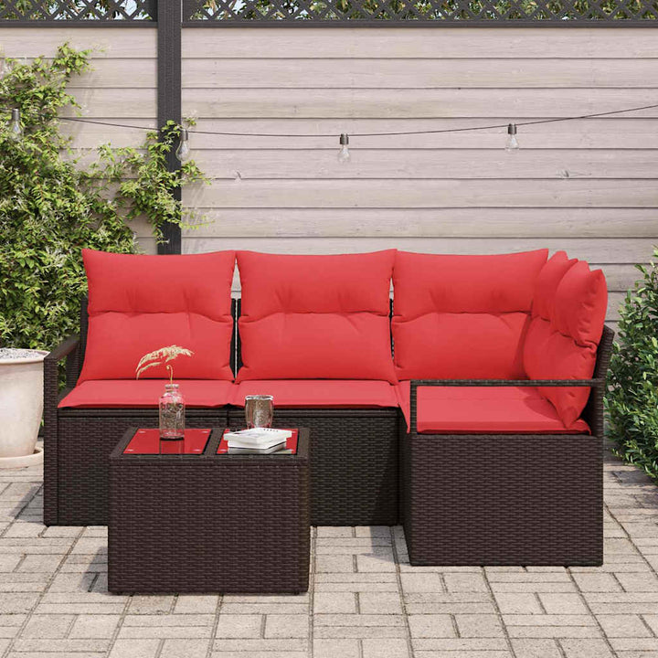 Havesofa Sæt med pude 5 pcs Brun og Rød polyrattan