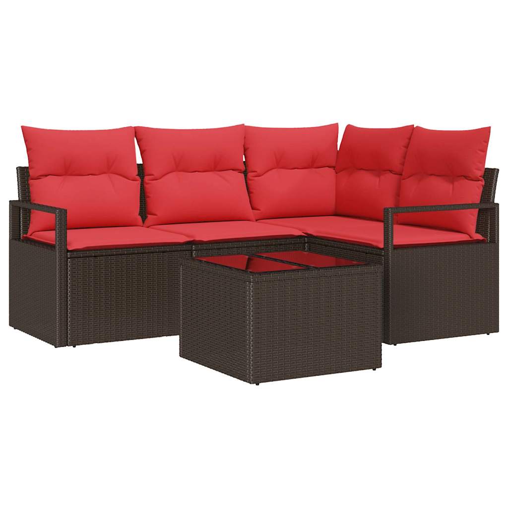 Havesofa Sæt 5 stk. Brun og Rød polyrattan