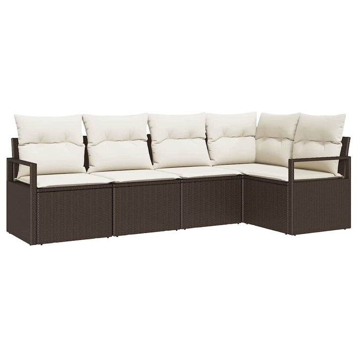 Havesofa Sæt med pude 5 pcs Brun og hvid polyrattan