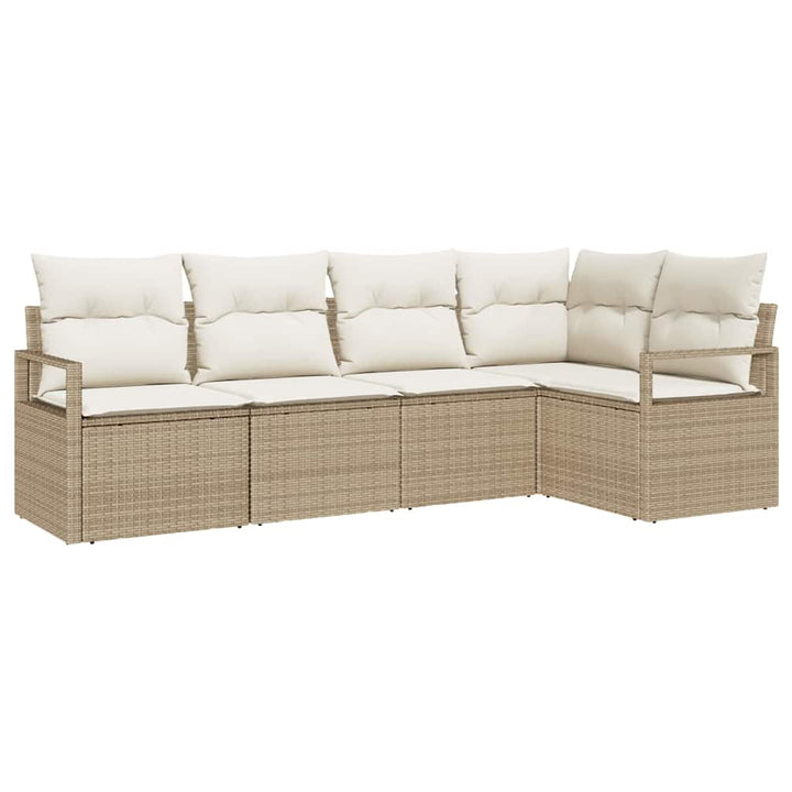 Havesofa Sæt med pude 5 pcs Beige og hvid polyrattan