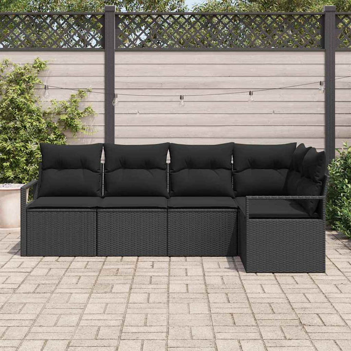 Havesofa Sæt med pude med opbevaring 5 pcs Sort polyrattan