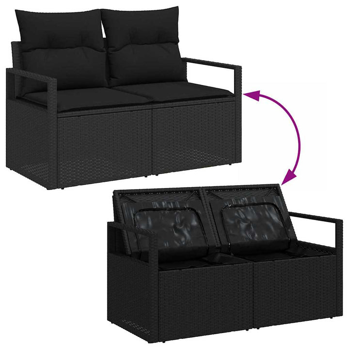 Havesofa Sæt med pude med opbevaring 5 pcs Sort polyrattan