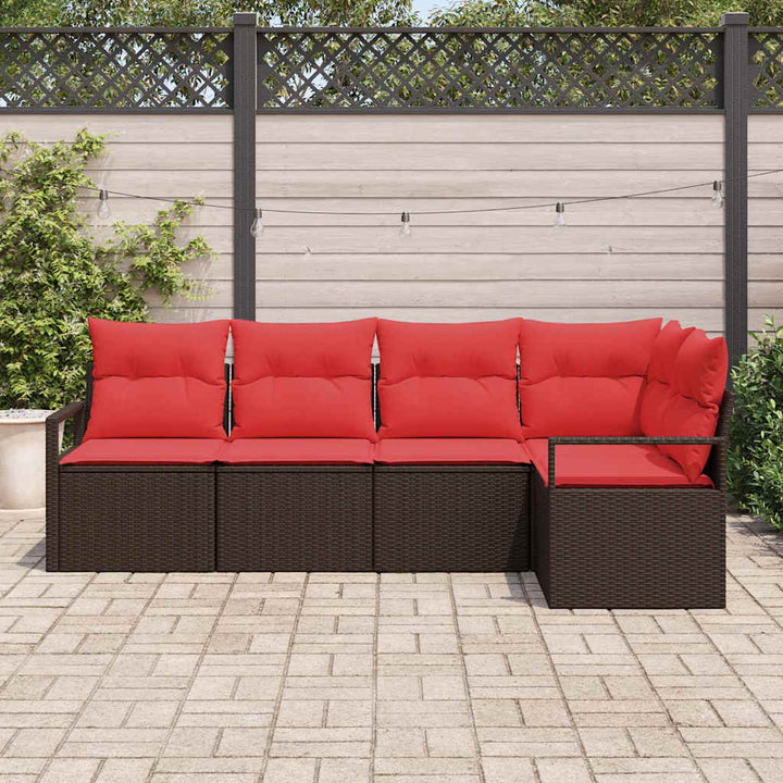 Havesofa Sæt 5 stk. Brun og Rød polyrattan