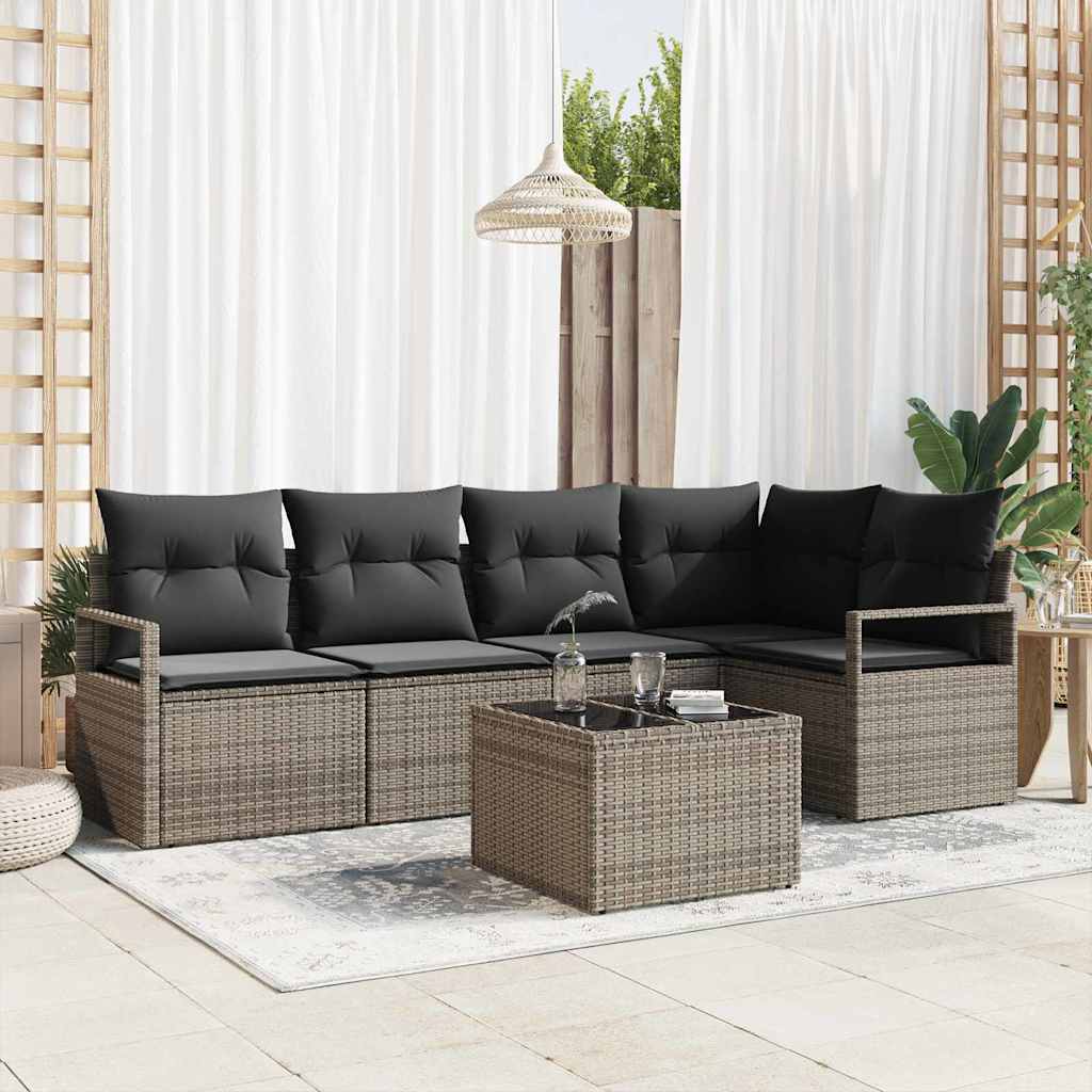 Havesofa Sæt med pude med opbevaring 6 pcs Lysegrå polyrattan