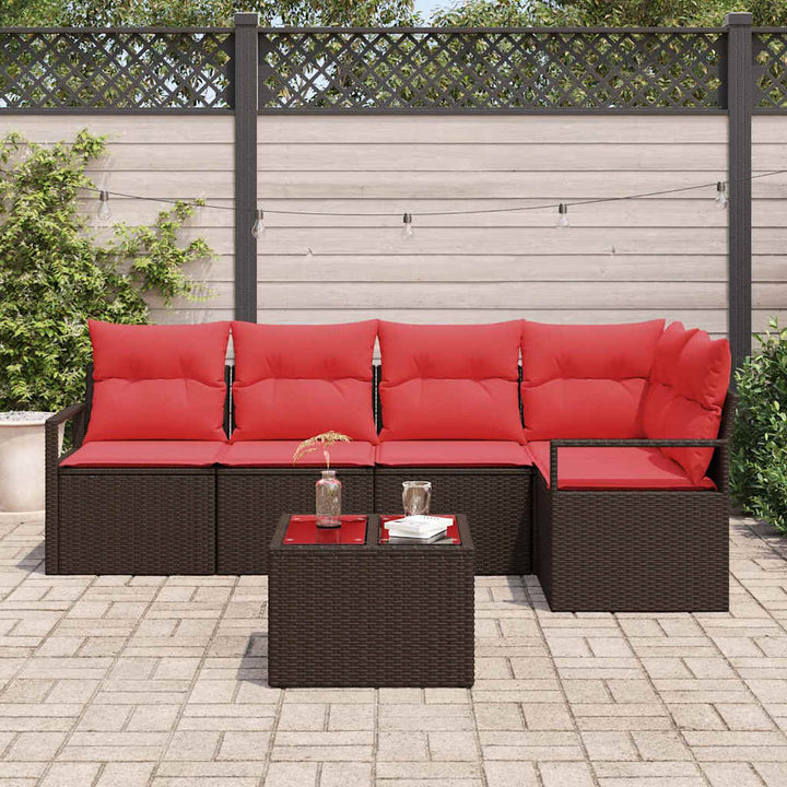 Havesofa Sæt 6 stk. Brun og Rød polyrattan