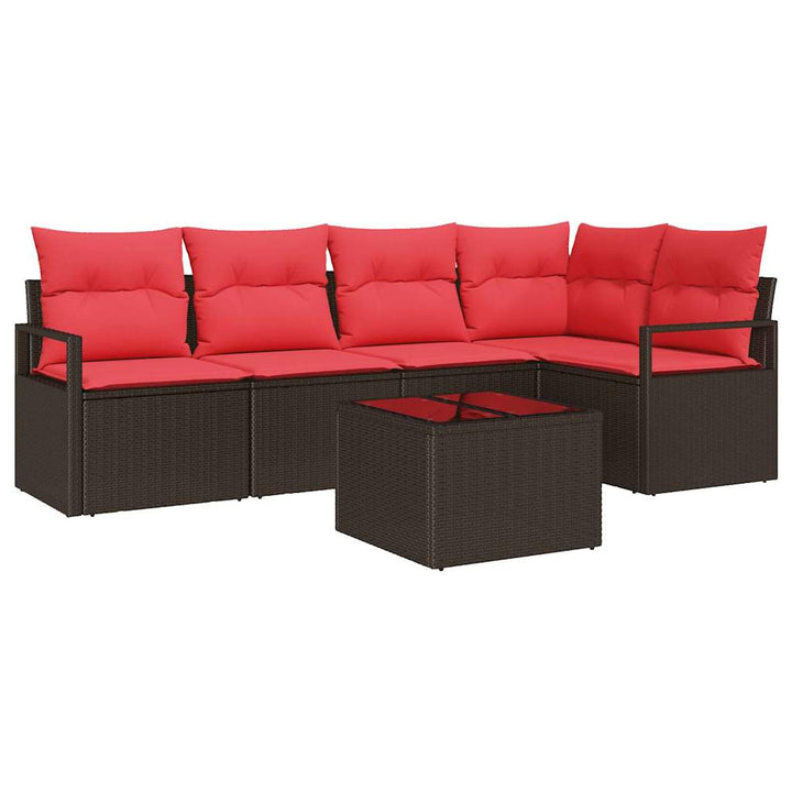 Havesofa Sæt med pude 6 pcs Brun og Rød polyrattan