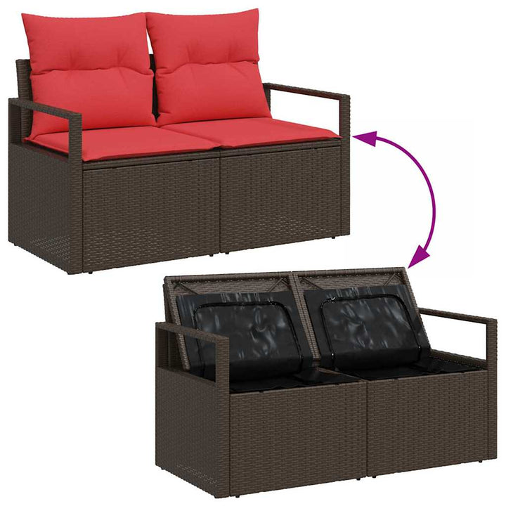 Havesofa Sæt 6 stk. Brun og Rød polyrattan