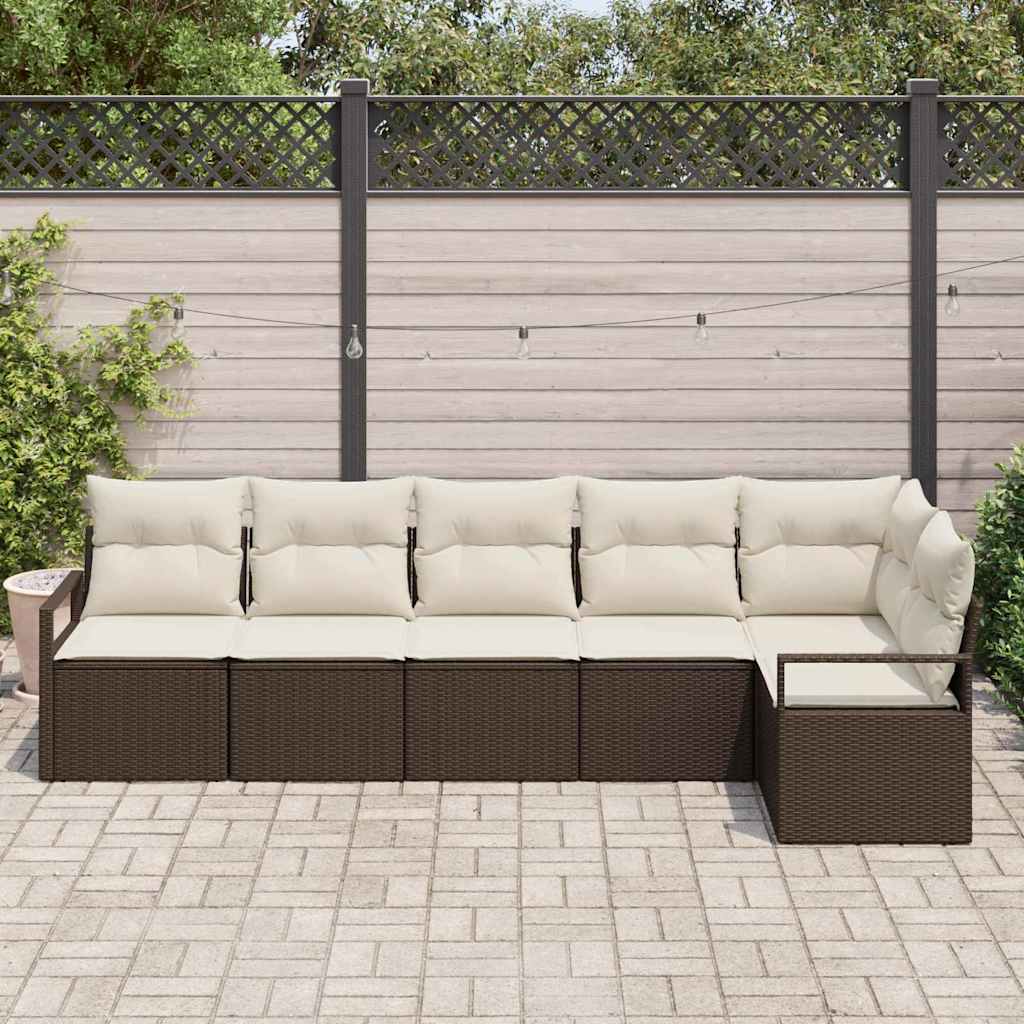 Havesofa Sæt med pude 6 pcs Brun og hvid polyrattan