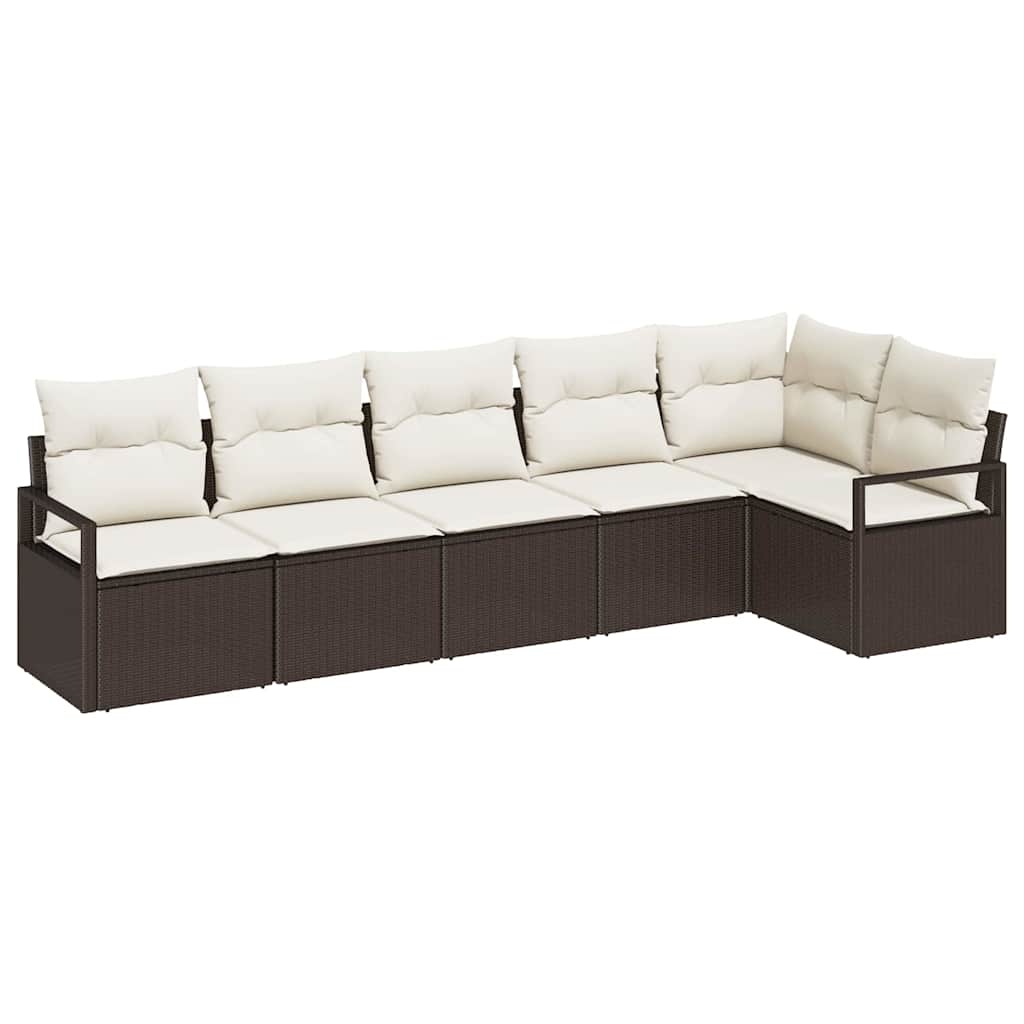 Havesofa Sæt med pude 6 pcs Brun og hvid polyrattan