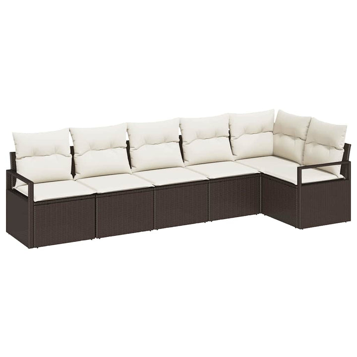 Havesofa Sæt med pude 6 pcs Brun og hvid polyrattan