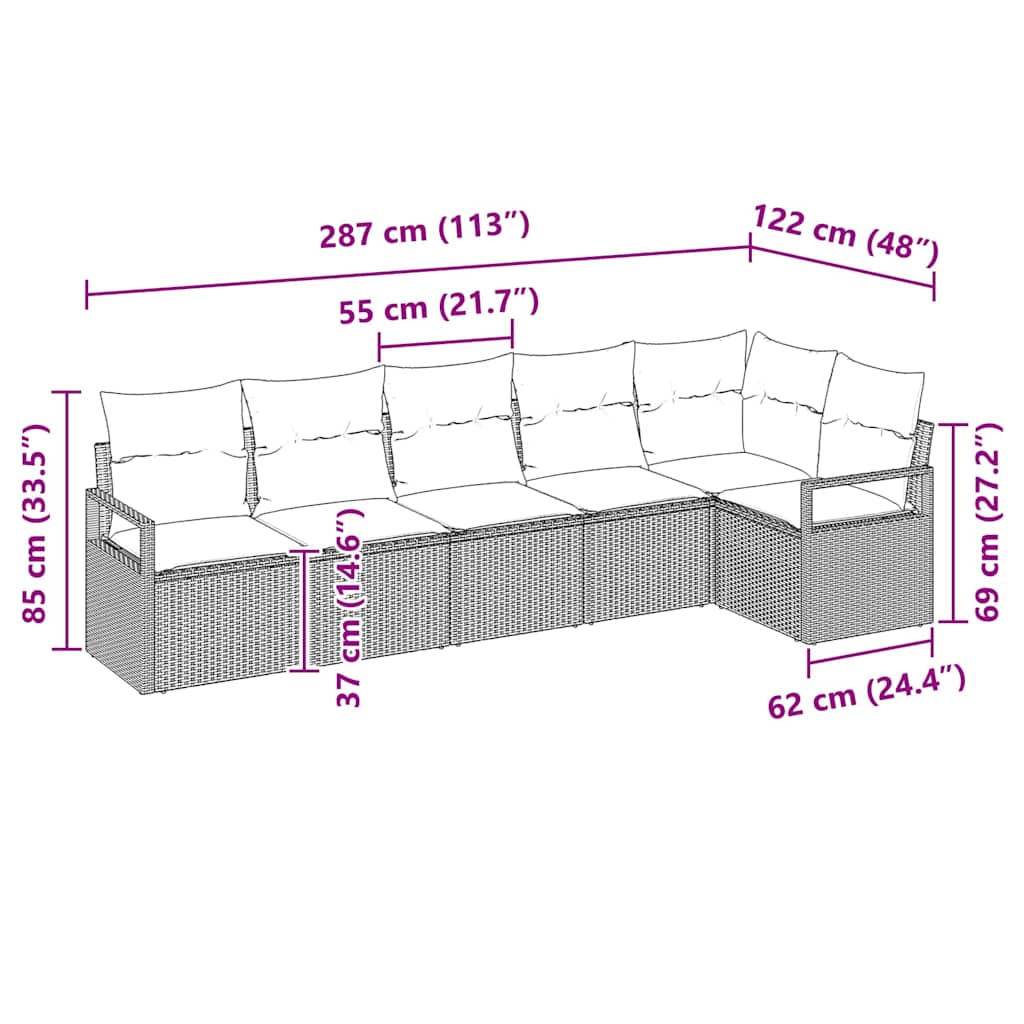 Havesofa Sæt med pude 6 pcs Brun og hvid polyrattan