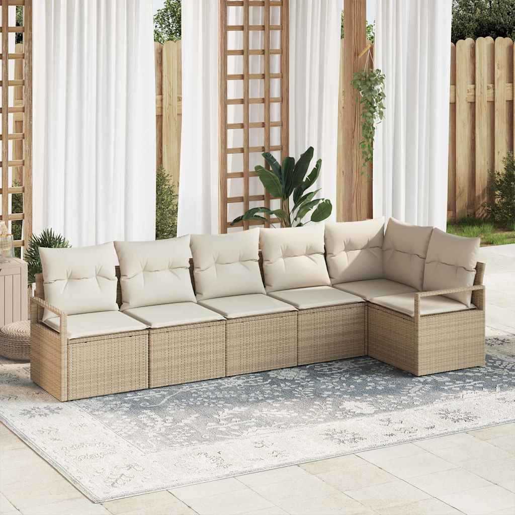 Havesofa Sæt 6 stk. Beige og hvid polyrattan