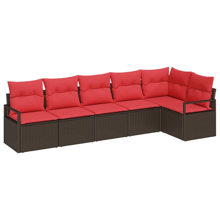 Havesofa Sæt med pude 6 pcs Brun og Rød polyrattan