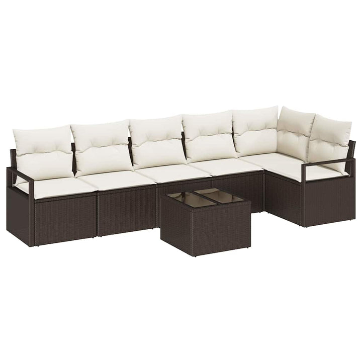 Havesofa Sæt med pude 7 pcs Brun og Creme polyrattan