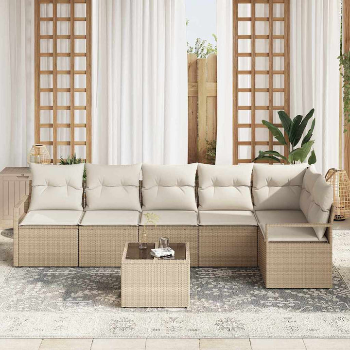 Havesofa Sæt 7 stk. Beige og creme polyrattan