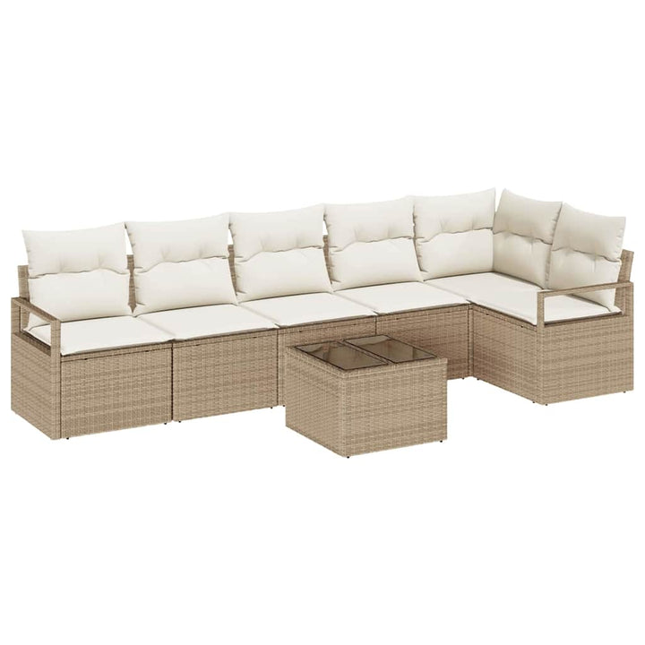 Havesofa Sæt 7 stk. Beige og creme polyrattan